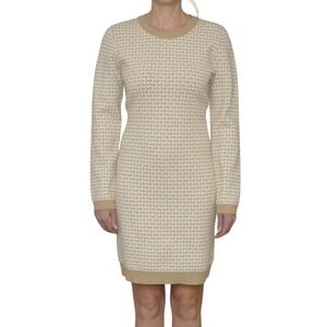 Michael Kors Jacquard Crew Neck Stylish Dress Long Sleeve Bone MSRP $225